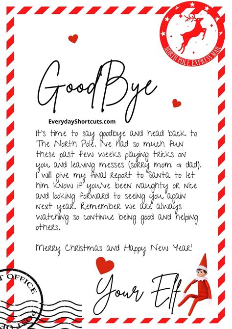 elf goodbye letter template