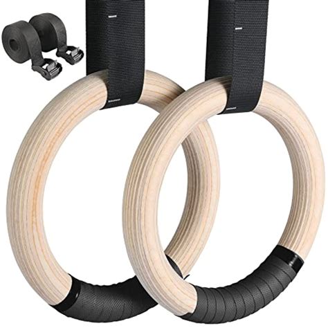 Gonex Gymnastic Rings Wooden Gym Rings with Adjustable Straps for