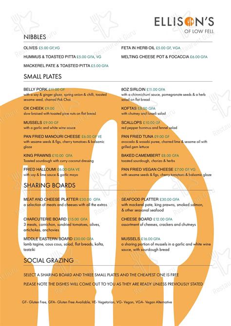 Ellisons Menu