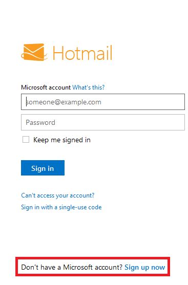 email address hotmail sign up