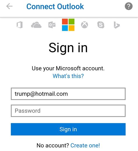 email login hotmail sign on page