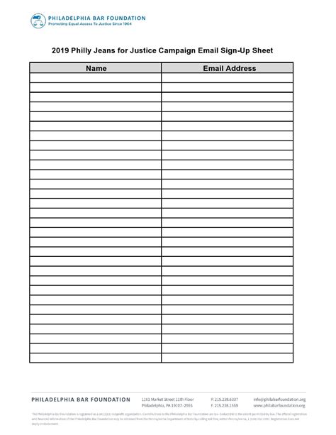 Email Sign up Sheet Template