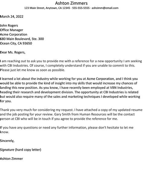 Email Template for Asking for a Letter of Recommendation