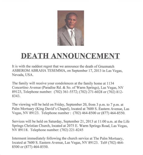 Email Template for Death Announcement