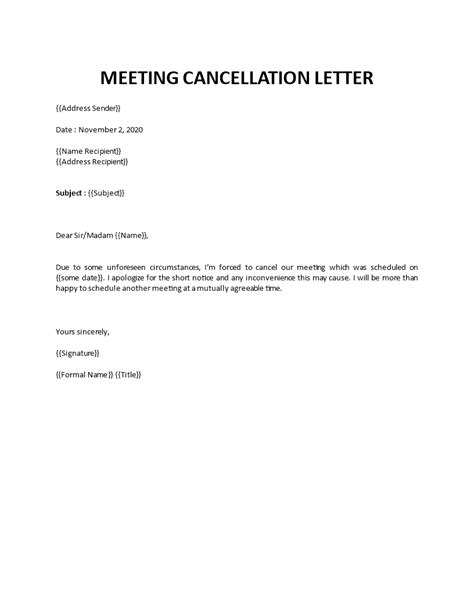 Email Template to Cancel a Meeting