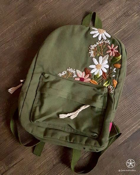 Embroidered Green Canvas Backpack