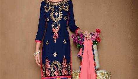 Buy Gleaming Sky Blue Colored Partywear Embroidered Cotton