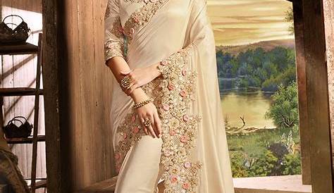Embroidery Designs For Sarees Beige Resham Embroidered Net Saree
