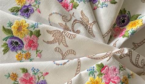 Vintage Floral Embroidered Linen Coverlet BuyStorageFinds