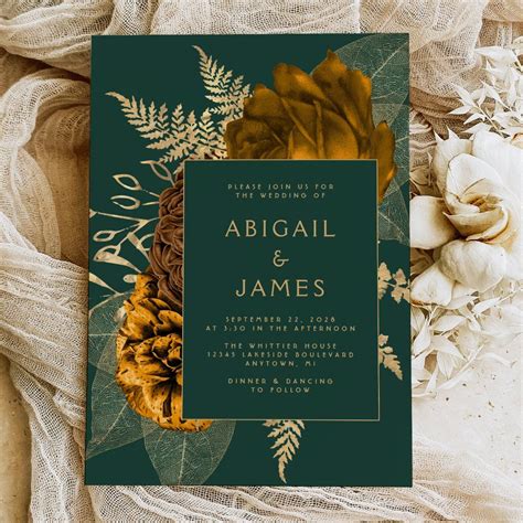 Emerald Green And Rust Wedding Invitations