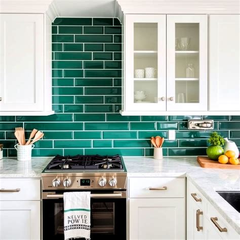 emerald green tiles kitchen