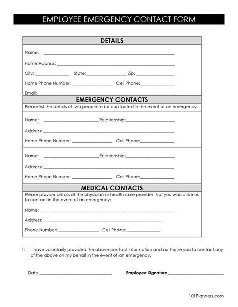 Emergency Contact Form Mrs. Branch's Class