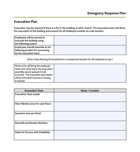 emergency response plan template for small business