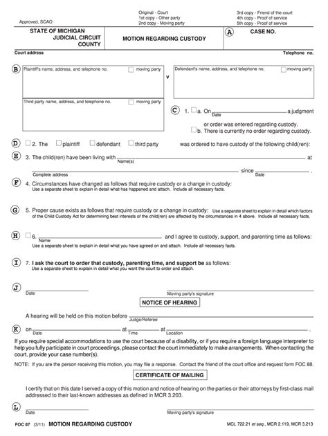 Emergency ex parte order of custody michigan form Fill out & sign