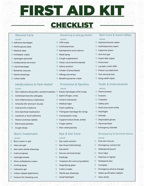 Emergency First Aid Kit Checklist