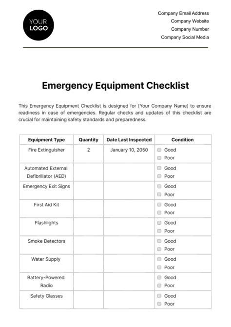 Emergency Response Equipment Checklist