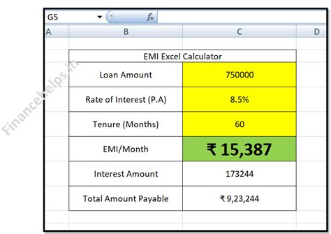 emi calculator in excel formula