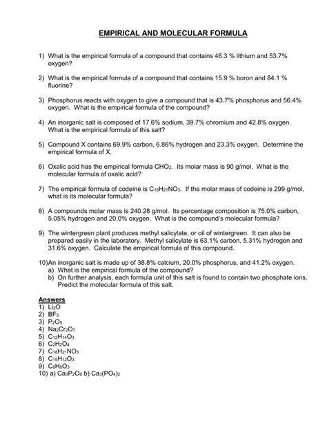 empirical molecular and structural formula practice problems