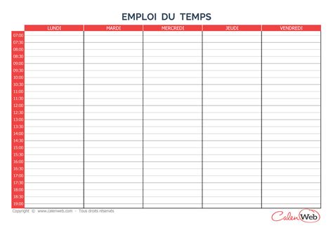 emploi du temps 5 jours