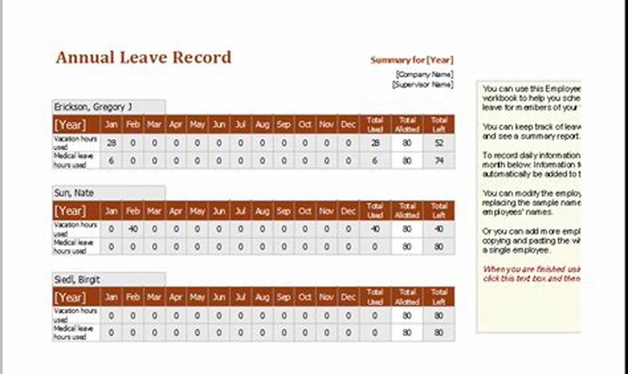 Employee Annual Leave Record Spreadsheet
