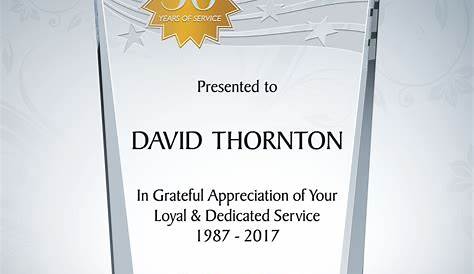 Employee Long Service Award - Wording Sample by Crystal Central