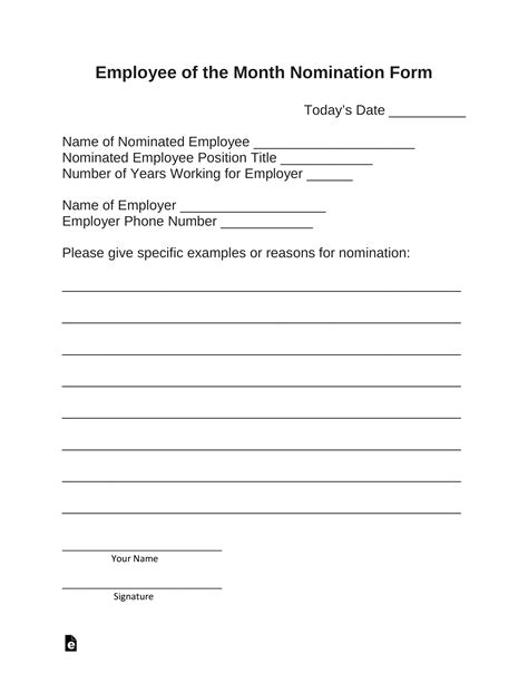 10 Employee Of The Month Nomination Form Template Free Graphic Design