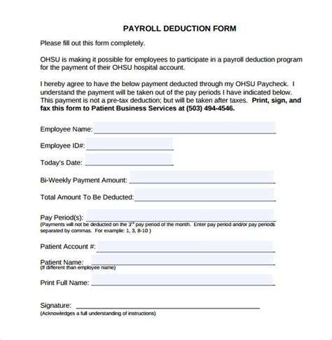 Standard Payroll Deduction Form Templates at
