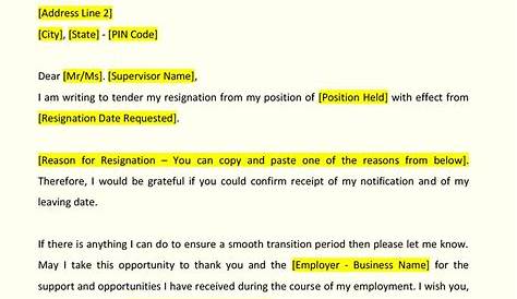 Employee Resignation Letter Format India In Word