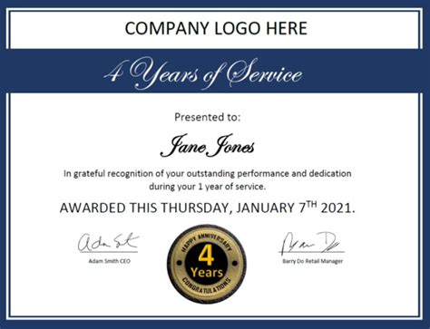 Employee Anniversary Certificate Template (1) TEMPLATES EXAMPLE