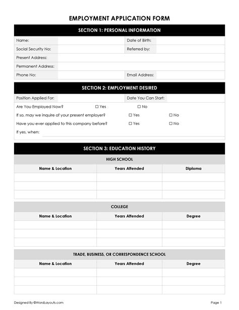 Employee Application Template Summary