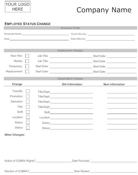 Employee Change Form Template Excel