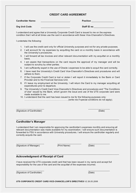employee credit card agreement template word