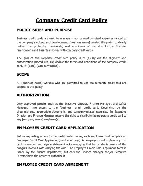 employee credit card policy template word