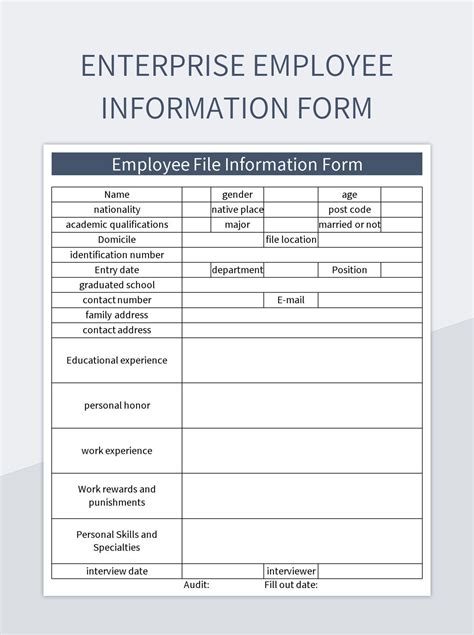 employee data sheet format in excel