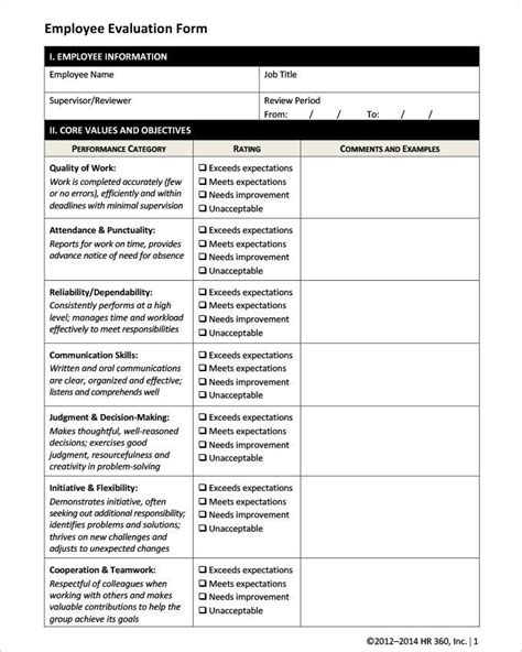 employee evaluation achivements form template