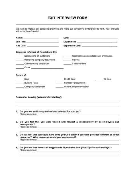 employee exit interview form template