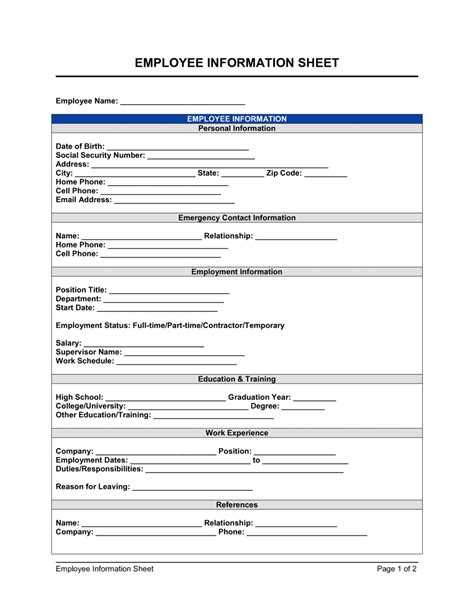 employee general information form template