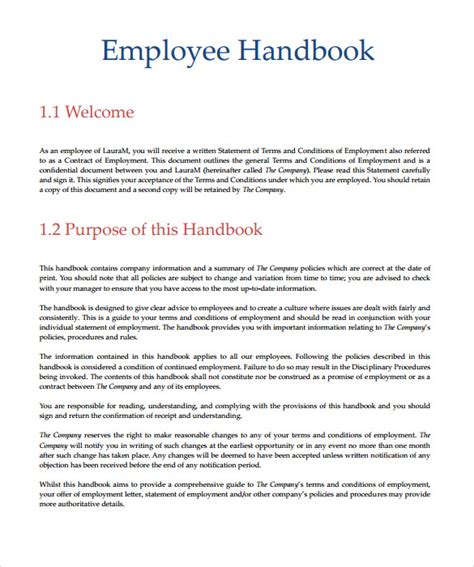 Free Printable Employee Handbook Template Printable Templates