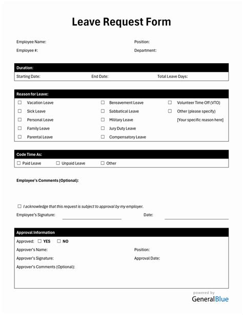 employee leave request form template