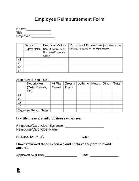 employee reimbursement request form template
