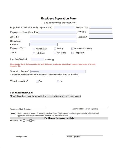 Employee Separation Form Qld
