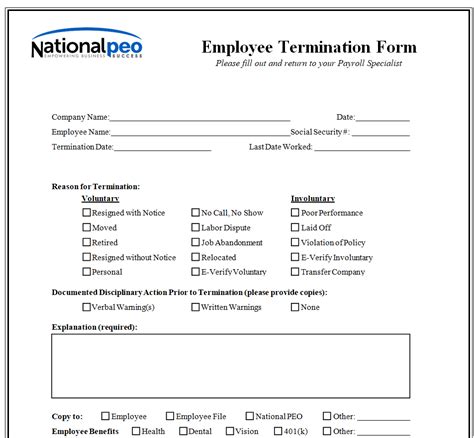 employee termination documentation template