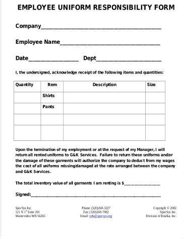employee uniform issue form template