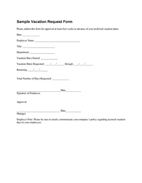 employee vacation request form template