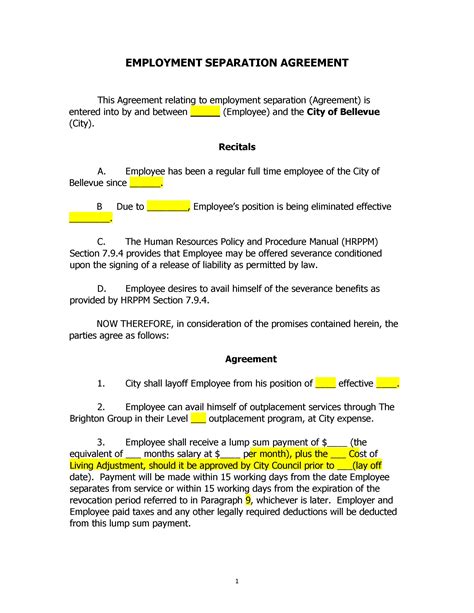 FREE 10+ Sample Employment Separation Agreement Templates in PDF MS