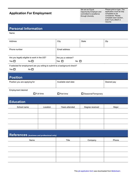 employment application template word document