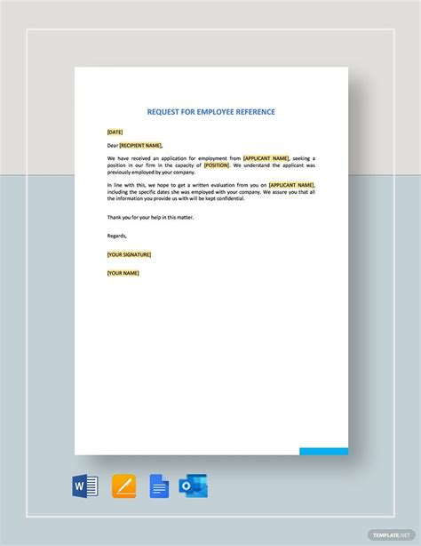 Employment Reference Reference Request Template