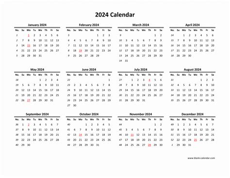 Empty 2024 Calendar