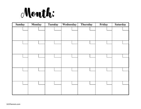 Empty Monthly Calendar Template