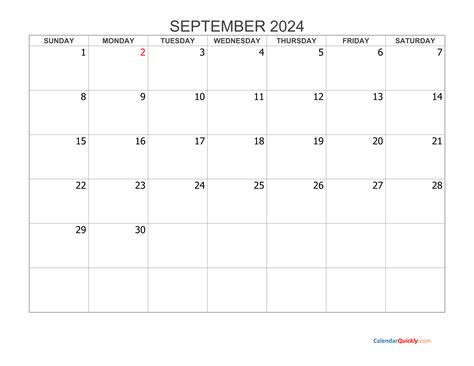 Empty September 2024 Calendar